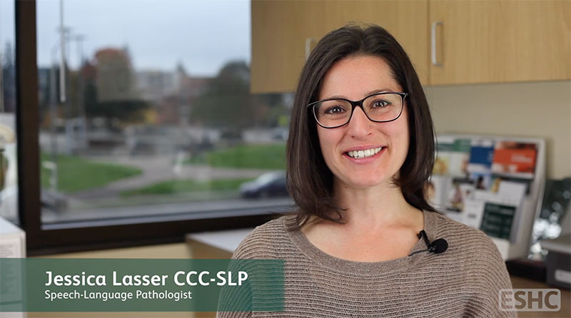 Jessica Lasser CCC-SLP, Speech Language Pathologist, in her office
